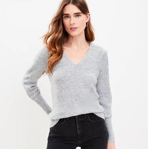 LOFT Sparkle Silver V-Neck Sweater